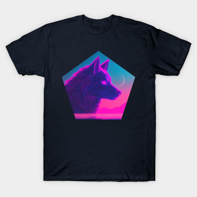 Retro Low Poly Vaporwave Wolf's Head T-Shirt by SymbioticDesign